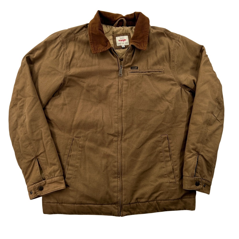 Wrangler Canvas Chore Jacket Mens Large Brown Quilted Corduroy Collar Barn Field